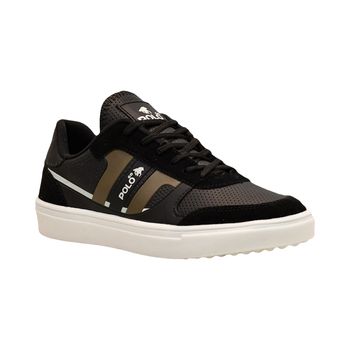 Tenis-Casual-Preto-e-Dourado-Cabedal-com-Perfuros-Logo-Lateral-|-Polo-Go-Tamanho--37---Cor--PRETO-0